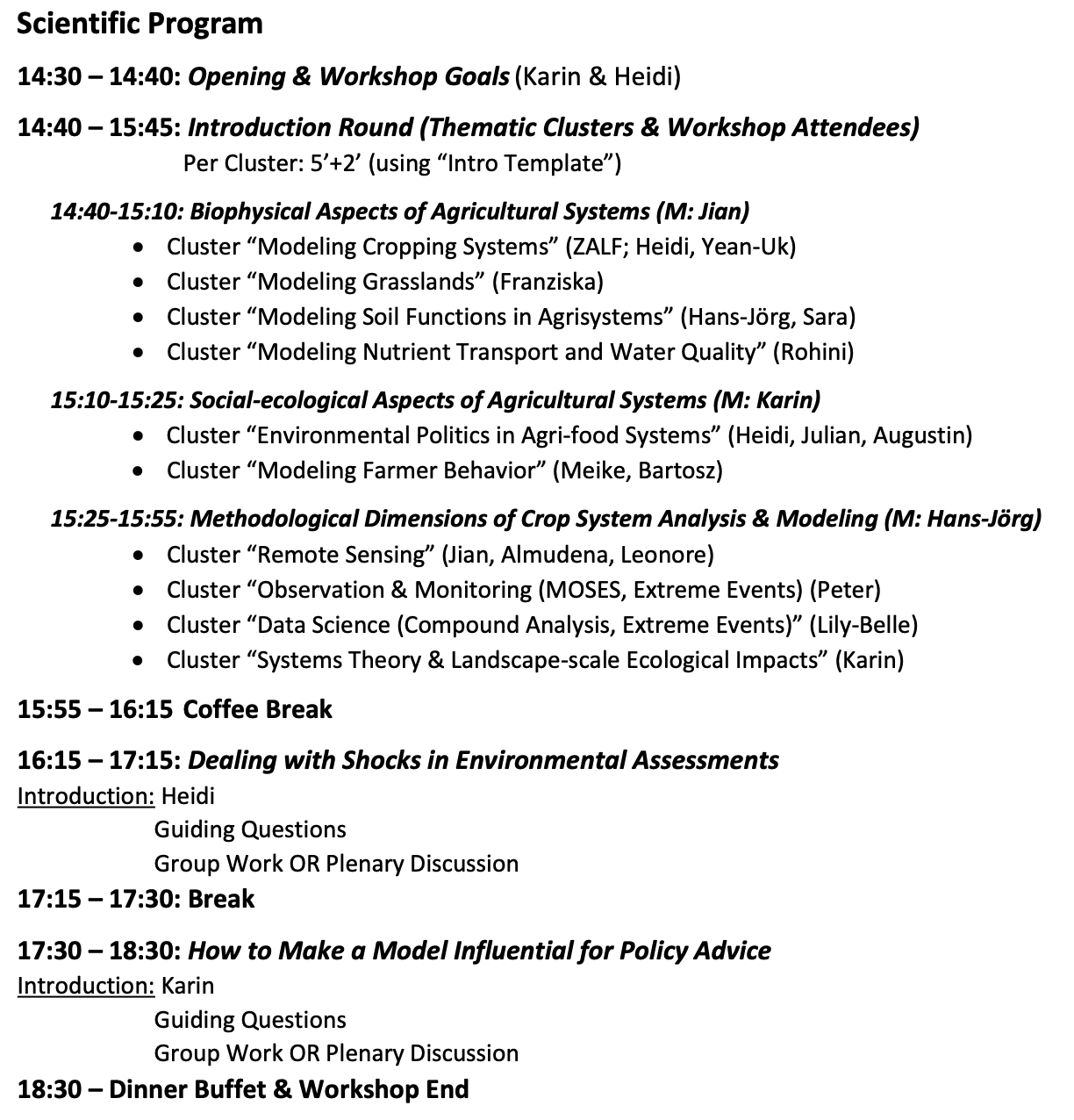 Scientific program of the workshop